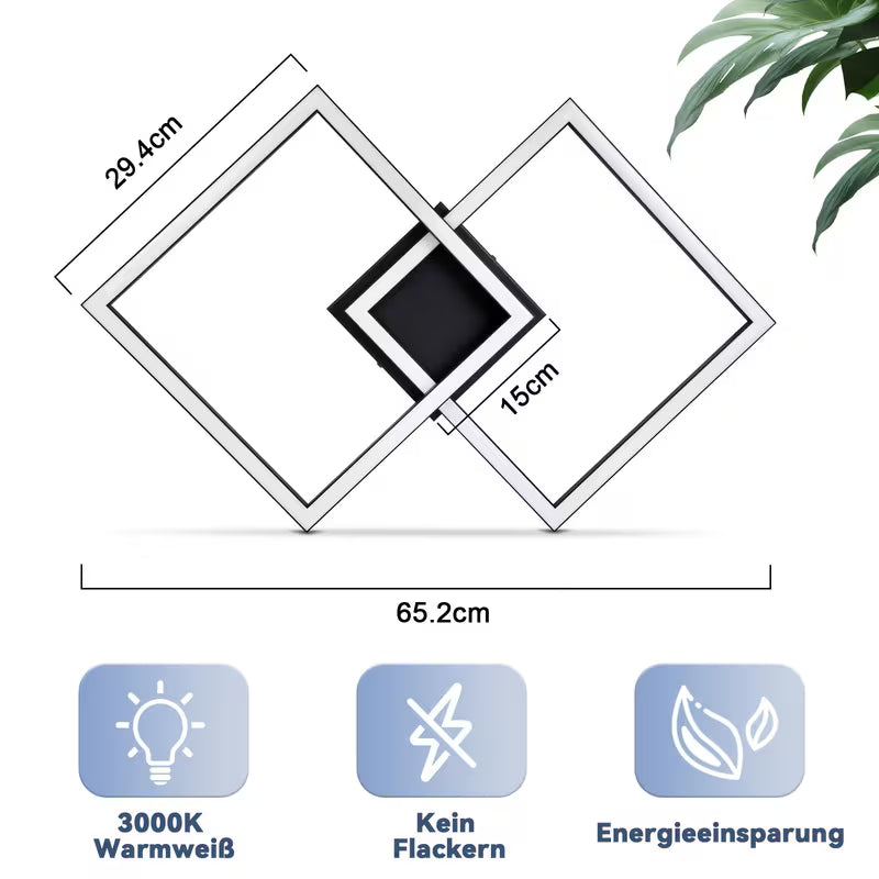 Deckenleuchte LED Deckenleuchte Wohnzimmer Schlafzimmer Lampe Schwarz Wohnzimmerlampe 24 W Küchenlampe Modern Warmweiß Flurleuchte Quadratische Deckenbeleuchtung für Wohnzimmer Küche Flur