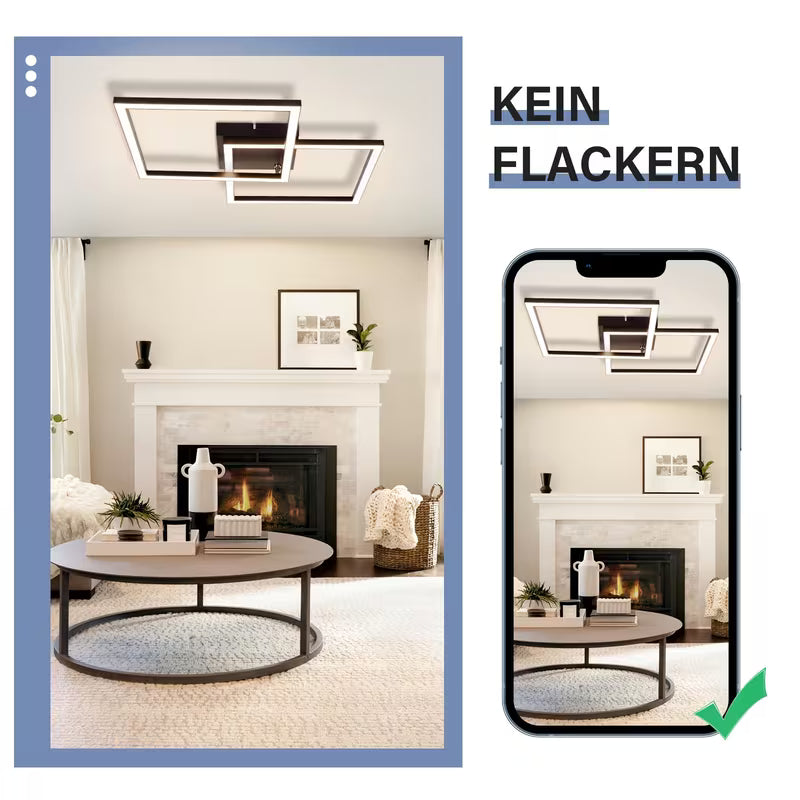 Deckenleuchte LED Deckenleuchte Wohnzimmer Schlafzimmer Lampe Schwarz Wohnzimmerlampe 24 W Küchenlampe Modern Warmweiß Flurleuchte Quadratische Deckenbeleuchtung für Wohnzimmer Küche Flur