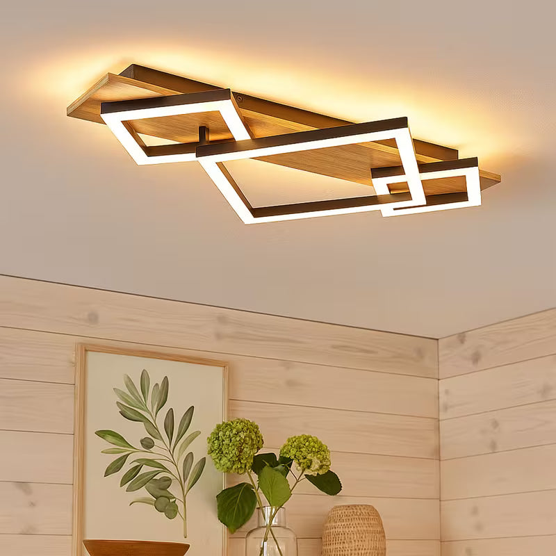 LED Designleuchte Holz Deckenlampe schwarz opal Wohnzimmerleuchte, Metall, 24W 1000Lm warmweiß, LxBxH 54x31,2x7,5 cm