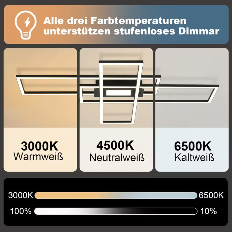 Dimmbare LED-Deckenleuchte, geeignet für Wohnzimmer – Wohnzimmerlampe, mit Fernbedienung, modernes Design, Dreirahmen-Schlafzimmerlampe, mit Memory-Funktion, geeignet für Schlafzimmer Küche