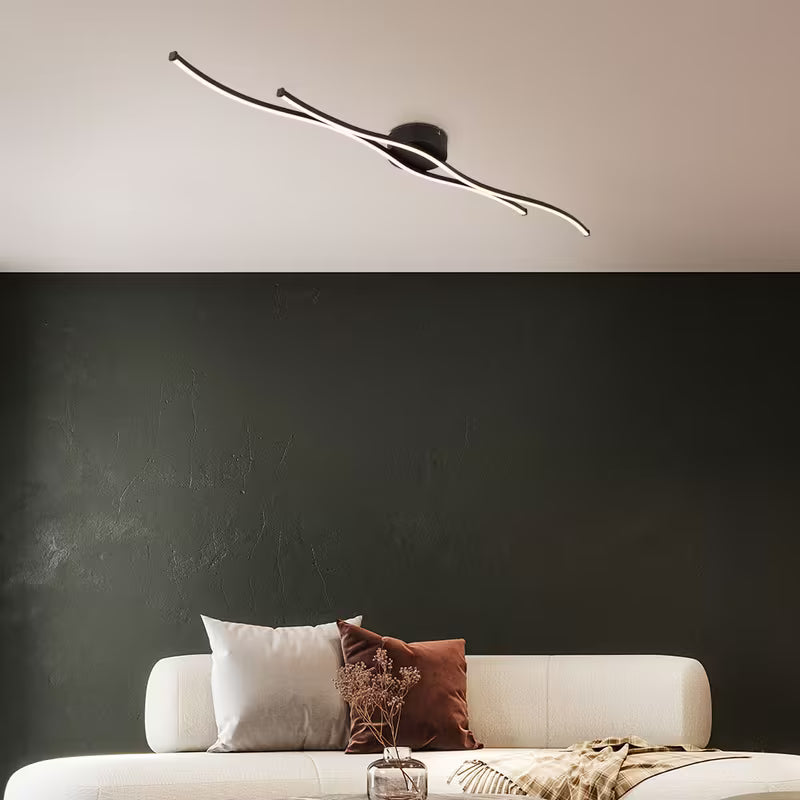 Deckenlampe Deckenleuchte Esszimmerlampe LED Schlafzimmerleuchte Wellen, schwarz opal, 30W 1300lm warmweiß, LxBxH 110,4x13x5,6 cm Modell 67336-30