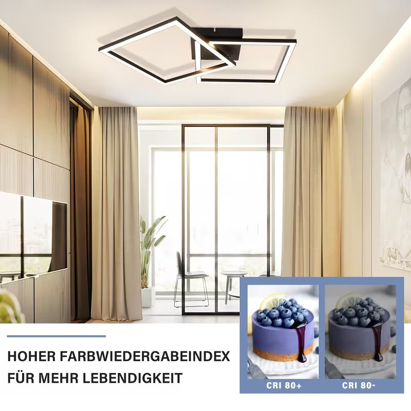 Deckenleuchte LED Deckenleuchte Wohnzimmer Schlafzimmer Lampe Schwarz Wohnzimmerlampe 24 W Küchenlampe Modern Warmweiß Flurleuchte Quadratische Deckenbeleuchtung für Wohnzimmer Küche Flur