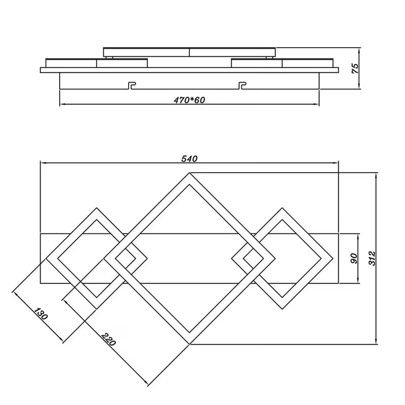 LED Designleuchte Holz Deckenlampe schwarz opal Wohnzimmerleuchte, Metall, 24W 1000Lm warmweiß, LxBxH 54x31,2x7,5 cm