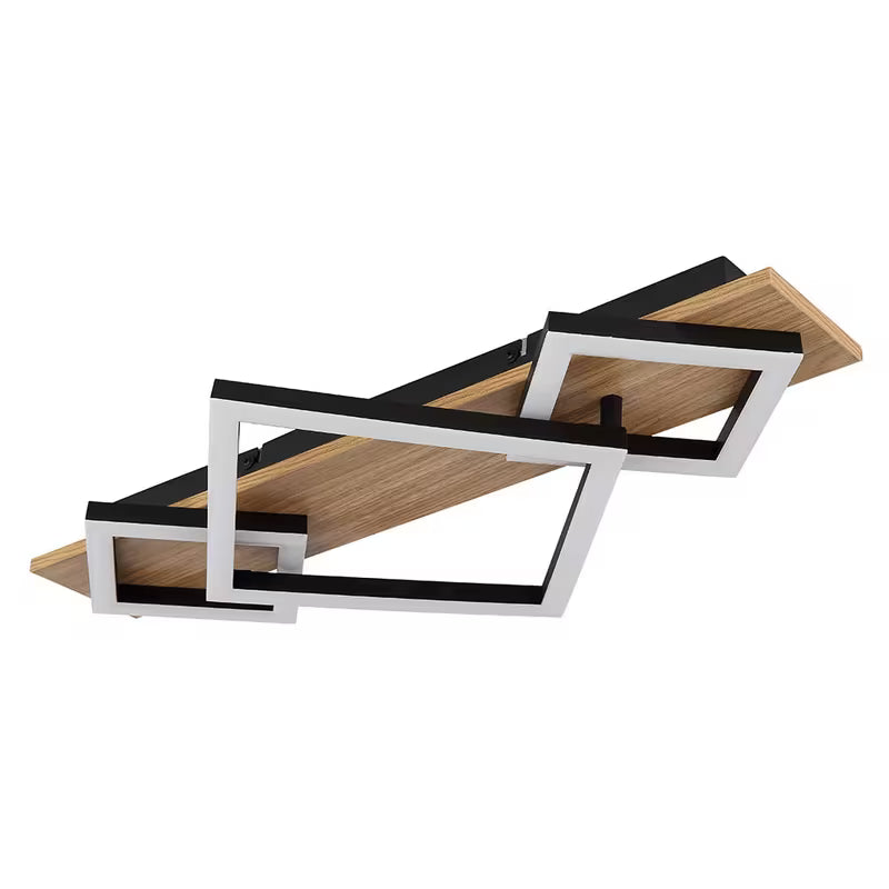 LED Designleuchte Holz Deckenlampe schwarz opal Wohnzimmerleuchte, Metall, 24W 1000Lm warmweiß, LxBxH 54x31,2x7,5 cm