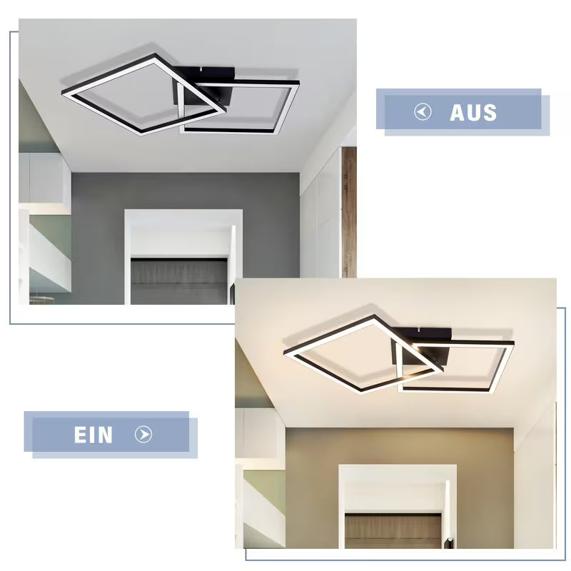 Deckenleuchte LED Deckenleuchte Wohnzimmer Schlafzimmer Lampe Schwarz Wohnzimmerlampe 24 W Küchenlampe Modern Warmweiß Flurleuchte Quadratische Deckenbeleuchtung für Wohnzimmer Küche Flur