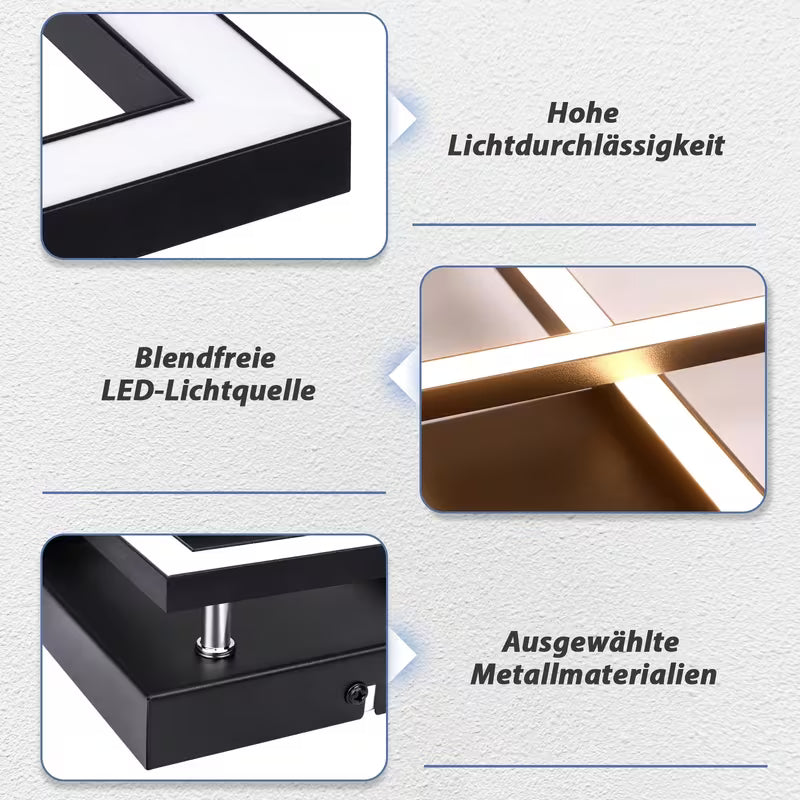 Deckenleuchte LED Deckenleuchte Wohnzimmer Schlafzimmer Lampe Schwarz Wohnzimmerlampe 24 W Küchenlampe Modern Warmweiß Flurleuchte Quadratische Deckenbeleuchtung für Wohnzimmer Küche Flur